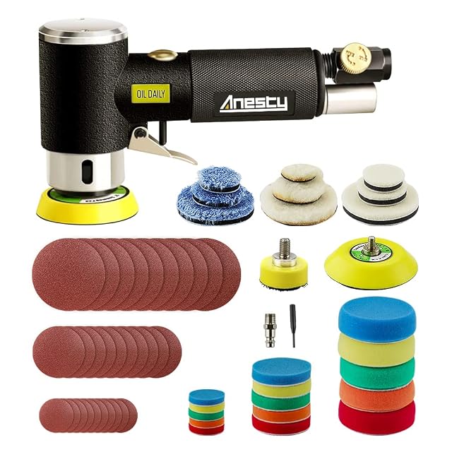 Anesty mini pneumatic sander set with three pad sizes