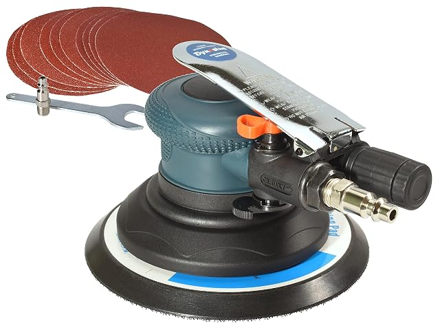 Dynastus 6 inch random orbit air palm sander with sanding discs