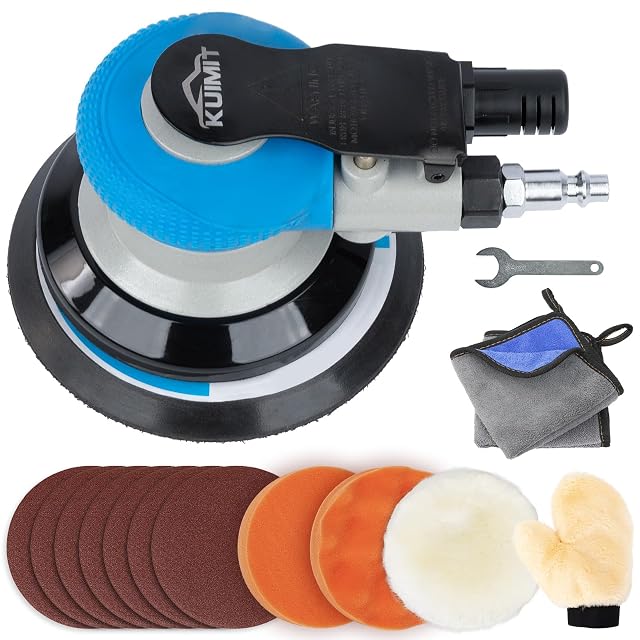 KUIMIT 5 inch dual action air sander kit with pads and cloths