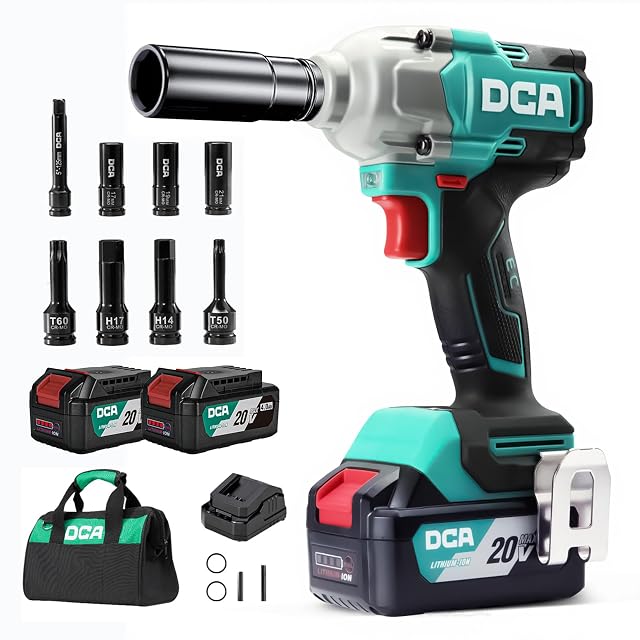 DCA ADPB520 cordless brushless impact wrench with two batteries