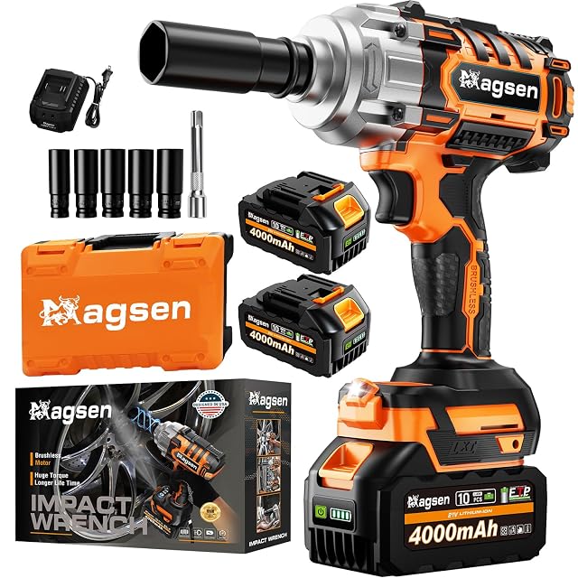 MAGSEN cordless brushless impact wrench with five impact sockets