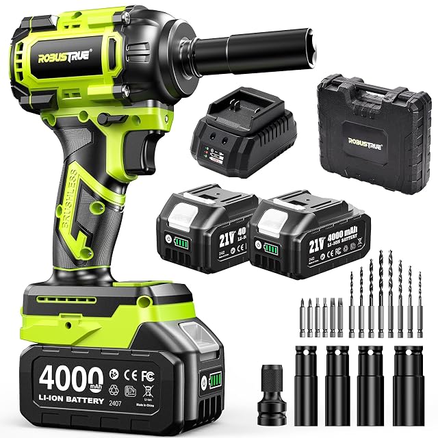 Robustrue RT800B cordless brushless impact wrench with sockets