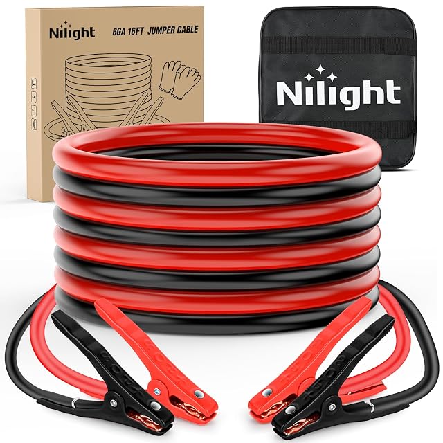 Nilight 6 gauge 16 ft car battery jumper cables kit