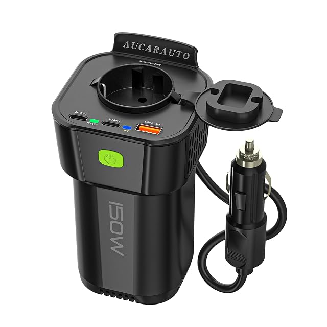 AUCARAUTO 150 W car power inverter in cup-holder form