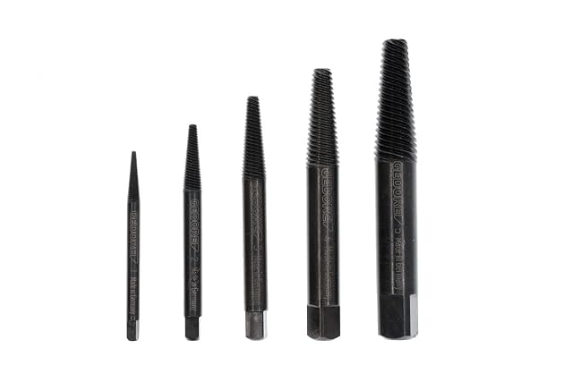 GEDORE 8551-55 five-piece screw extractor set in its clear plastic box