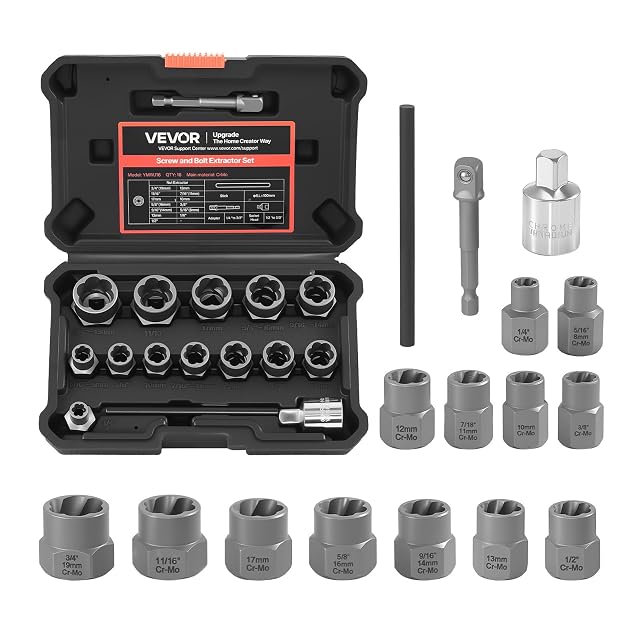 VEVOR 16-piece impact bolt and nut remover set in a case