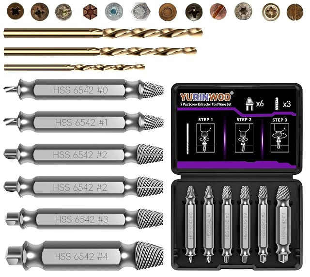 YURINWOO 9-piece HSS screw extractor set