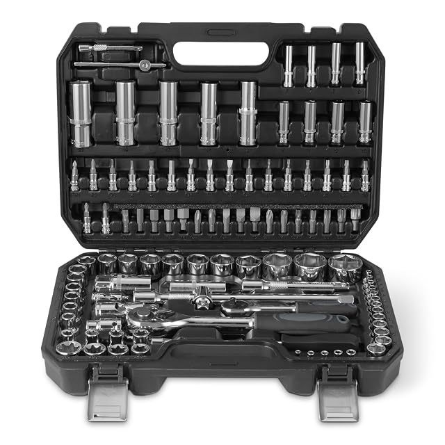Amazon Basics 108-piece socket set with two ratchets