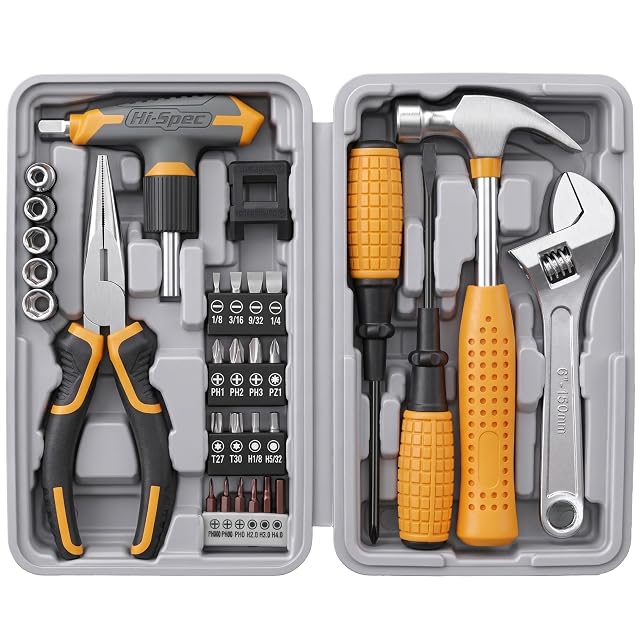 Hi-Spec magnetic T-handle ratchet wrench and screwdriver set with toolbox