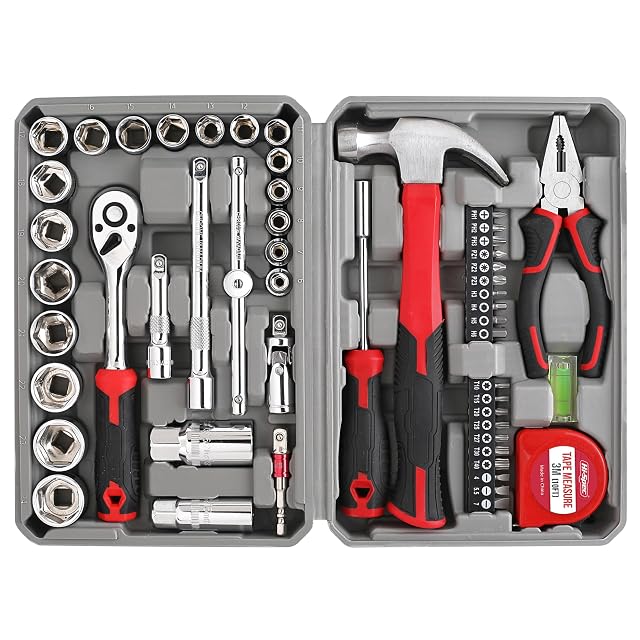 Hi-Spec home garage mechanics tool kit with 3/8 inch ratchet and sockets