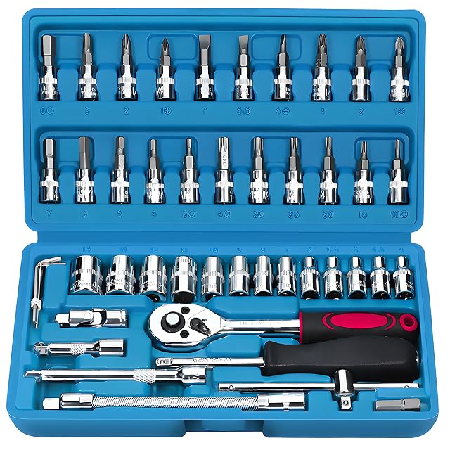Retoo 46-piece 1/4 inch socket and bit set in case