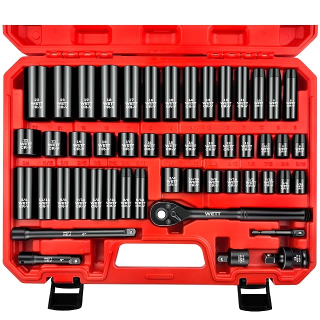 WETT 50-piece 3/8 inch drive impact socket set in a case