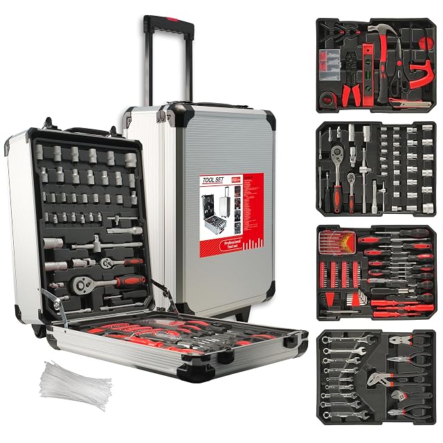 ANXTECH 515 piece household tool kit in an aluminum trolley case