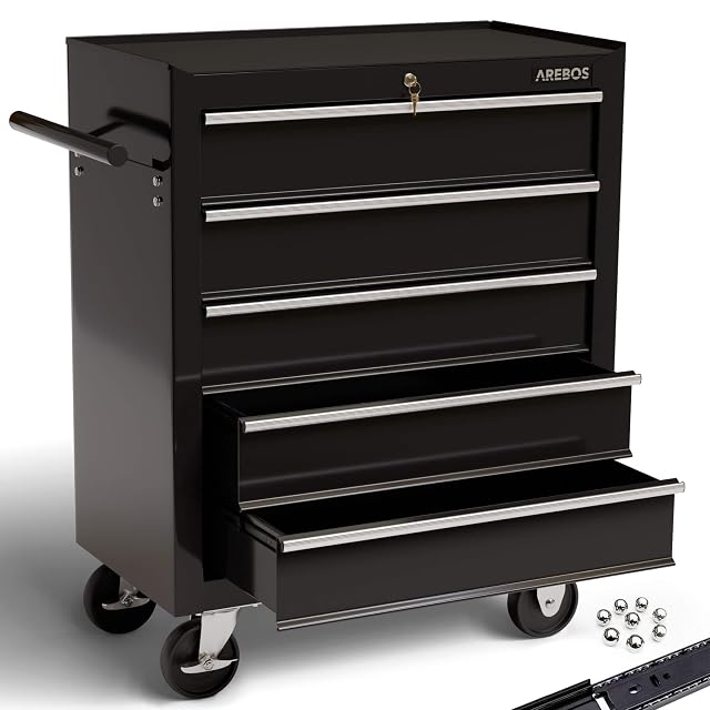 Arebos 5-drawer lockable tool trolley