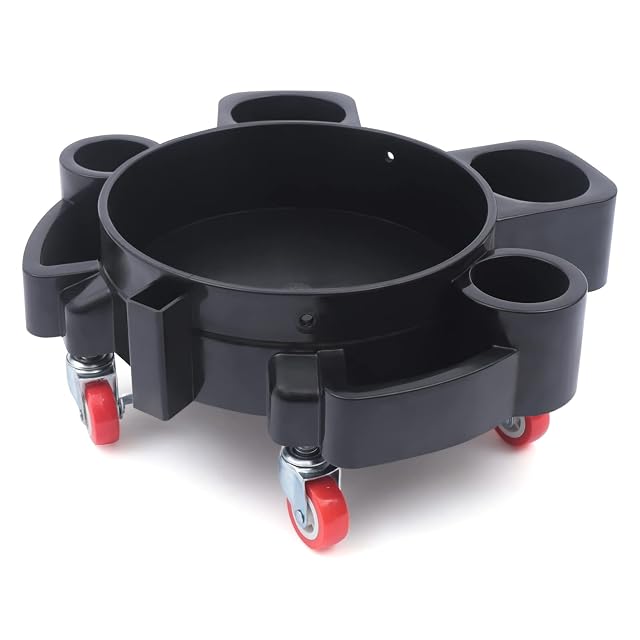 WoopJeem round plastic bucket dolly with five swivel wheels