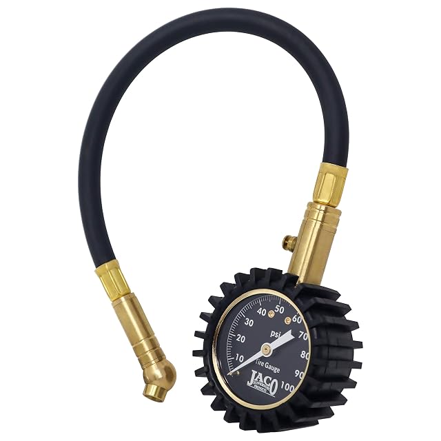 JACO ElitePro 100 PSI tire pressure gauge with brass body