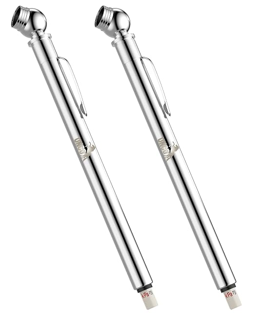 UNCO stainless steel pencil tire pressure gauges, two pack