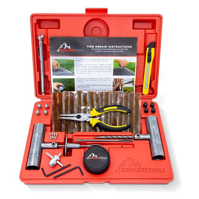 Boulder Tools BT4001 tire plug kit in a molded storage case