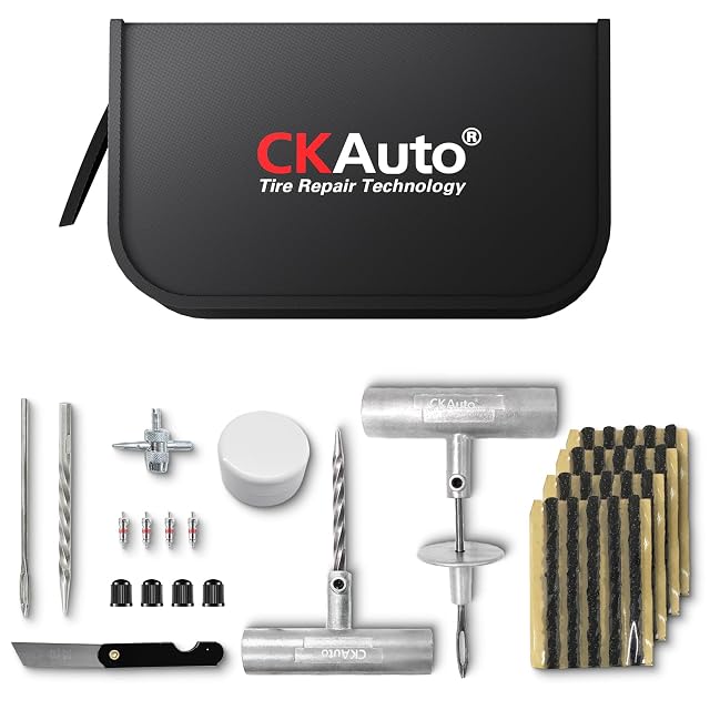 CKAuto 36 piece universal tire repair kit with plugs and tools