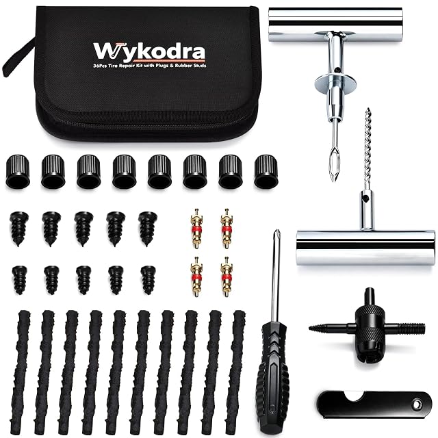 Wykodra 36 piece tire repair kit with plugs and rubber screw nails